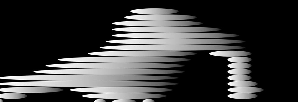 widescreen study of the same ribbed-disc animation, arched on a black background
